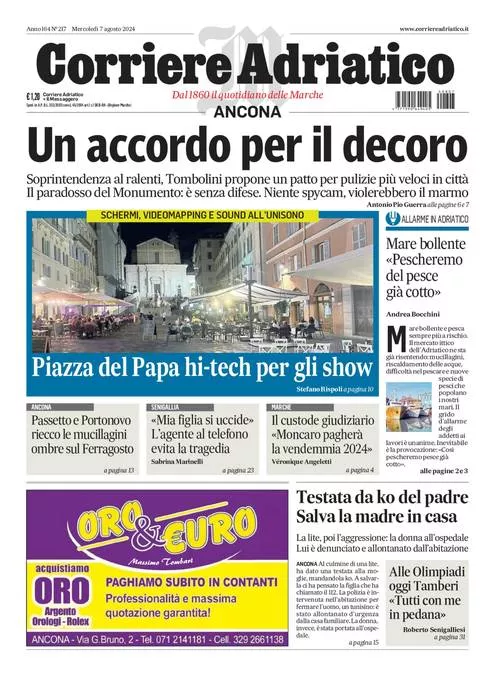 Prima-pagina-corriere adriatico-edizione-di-oggi-07-08-2024